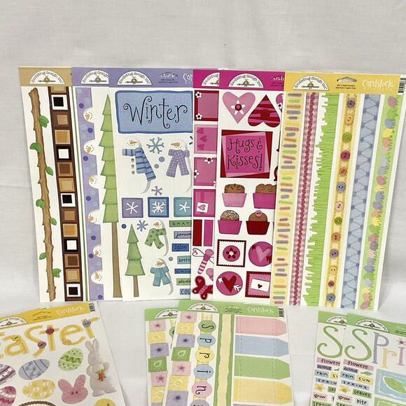Doodlebug Cardstock Stickers Lot 13 sheets Spring Easter Valentines Winter - Picture 2 of 3